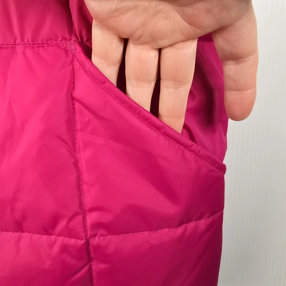 NWOT Lands' End Womens Goose Down Puffer Vest Fuchsia Pink Snap-Button Close L